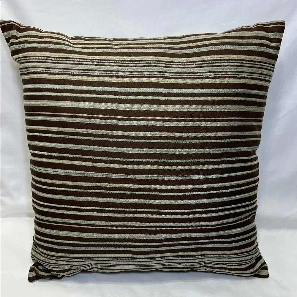 Handmade Striped Accent Pillow In Brown and Blue - Picture 1 of 3